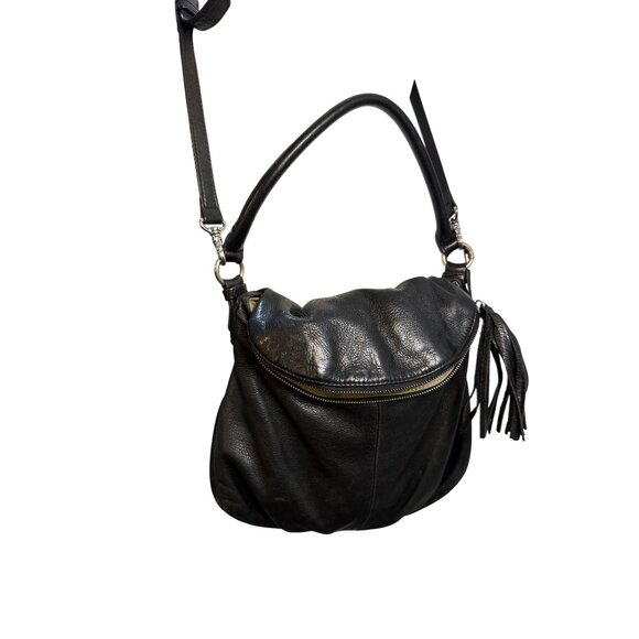 Margot Black Leather Hobo Bag With Tassel Accent & Adjustable Strap - Picture 13 of 15